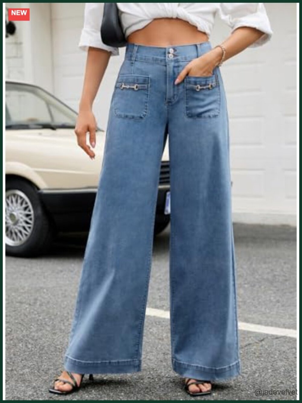 High Waisted Wide Leg Jeans Stretchy Tummy Control Baggy Denim Pants with - Picture 3 of 6